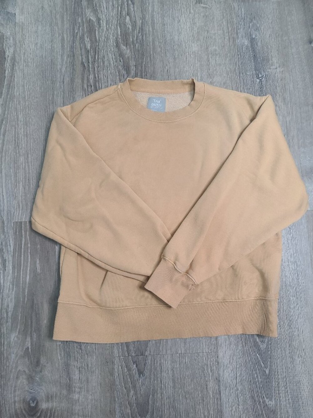 Aritzia TNA Cozy Fleece Perfect Crew Sweatshirt Almond Beige - Size 1